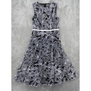 Calvin Klein Dress Womens 8 Tulle Floral Embroidered Whimsigoth Dark Coquette